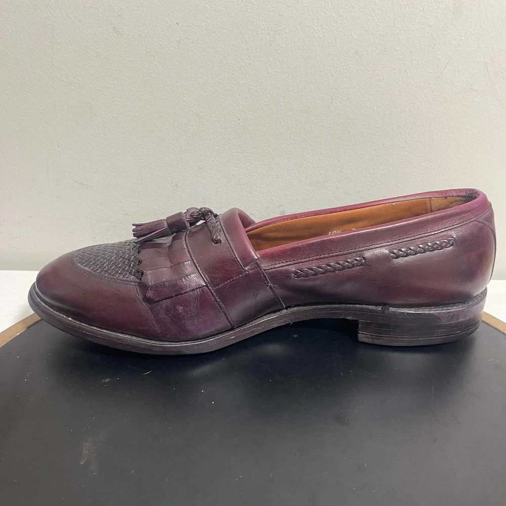 Allen Edmonds Cody Tassel Loafers Men 10.5D Burgundy‎ Leather Woven Vamp READ